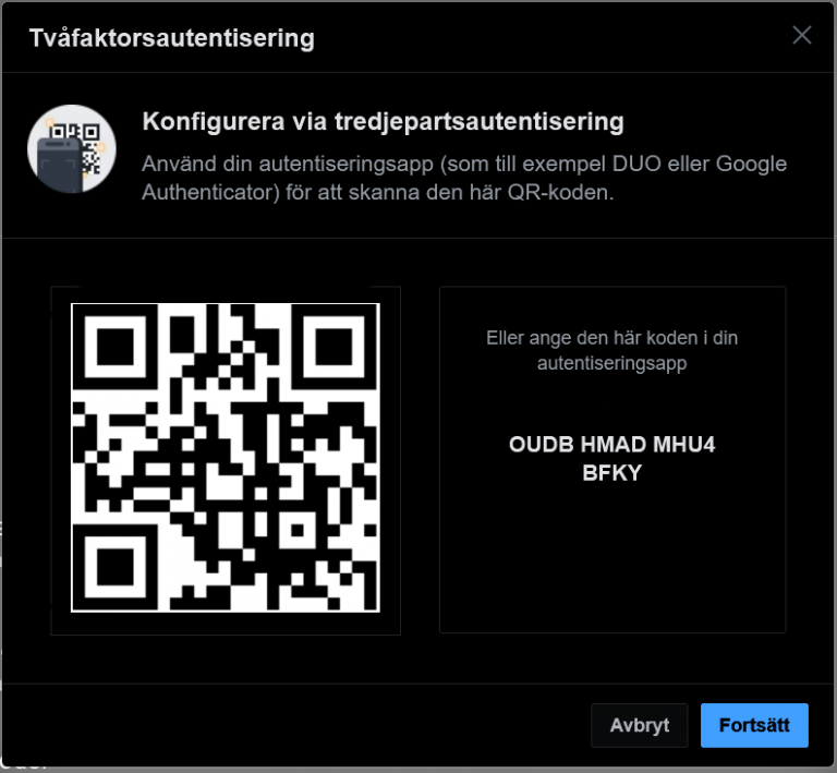 Konfigurera tvåfaktorsautentisering via app